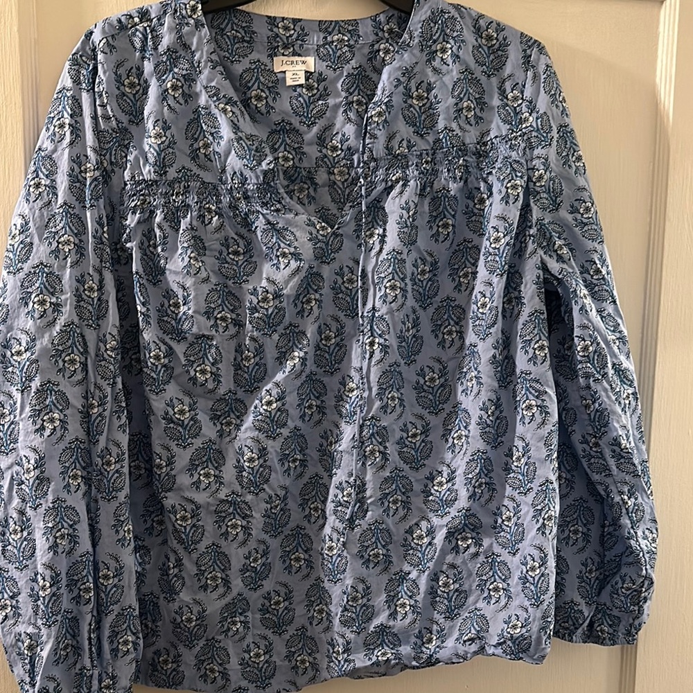 J Crew Women XL  Blue Floral Blouse tunic top